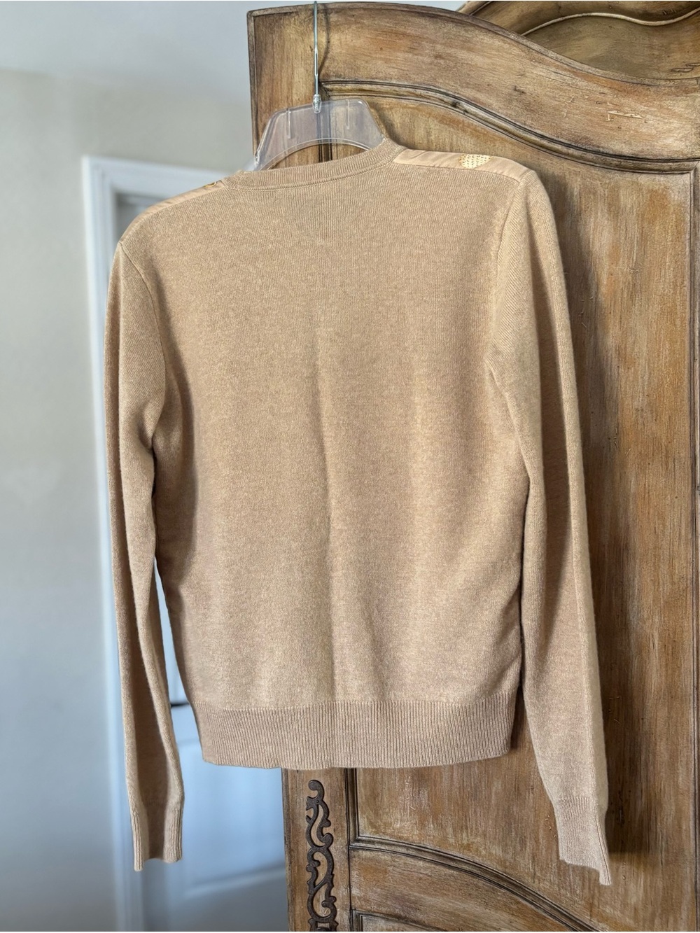 Ralph Lauren Tan Cashmere Cardigan Sweater with Silk Golf-Print front panels - Picture 2 of 3